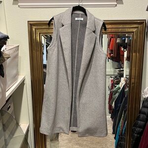 Gray Open Front Long Vest with Pockets